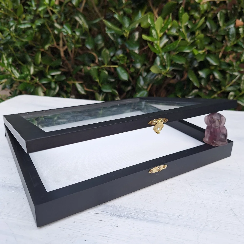 Shadow Display Box with Glass Lid Wood Hinged Framed Box Collectibles Keepsakes - Picture 16 of 16